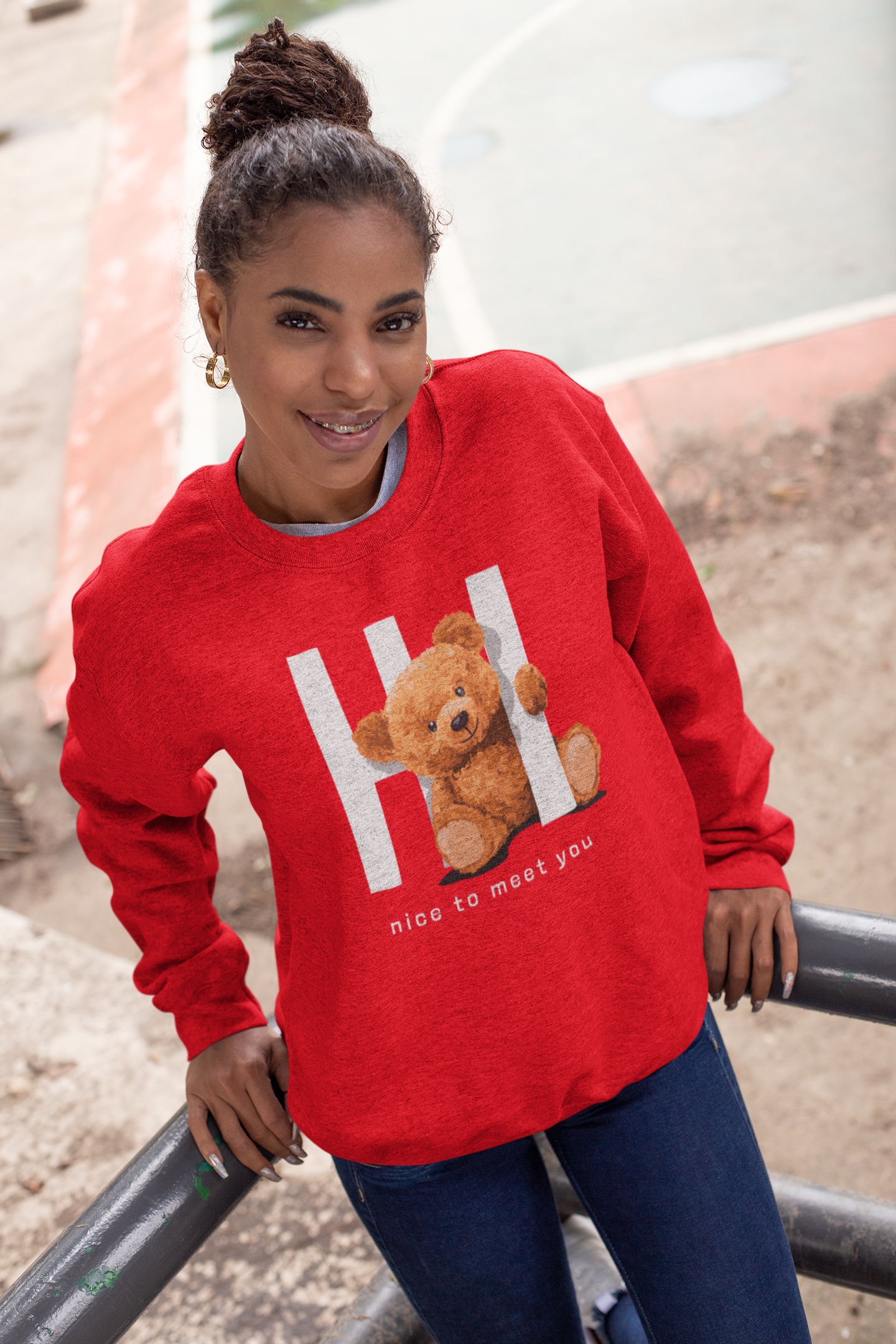 Hi Nice To Meet You Teddy Sweatshirt